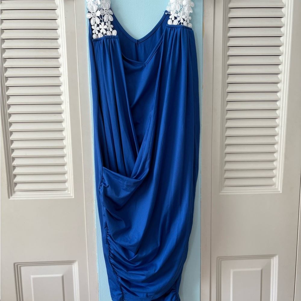 New SHEIN blue dress with lace straps and gathered front overlay. Size 6